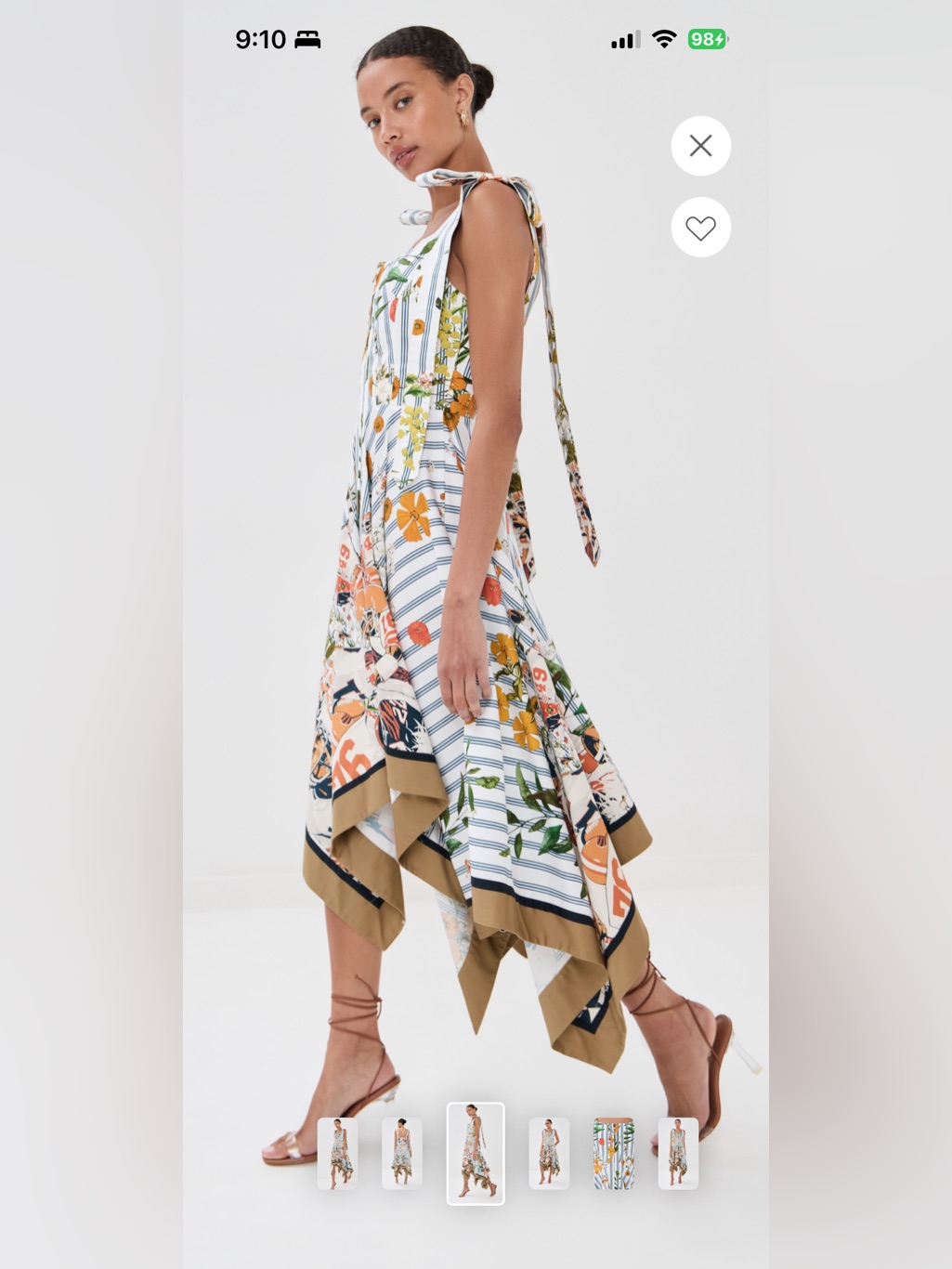 Monse White Striped Floral Handkerchief-Hem Dress With Camel Trim — image 3 of 6